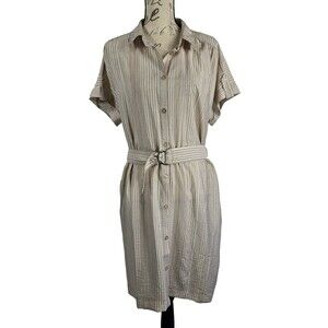 Fred & David Women's Size Medium Striped Tie Waist Button Up Shirt Dress NWT